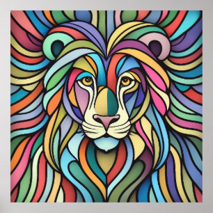 Affiche Tête de lion colorée détaillée