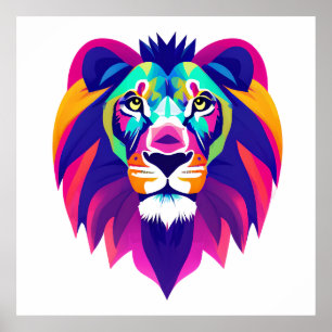 Affiche Tête de lion géométrique colorée