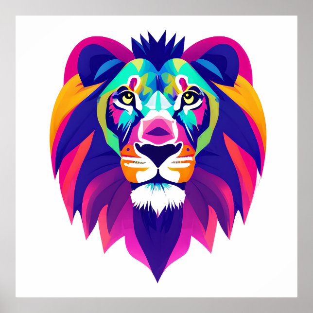 Affiche Tête de lion géométrique colorée (Devant)