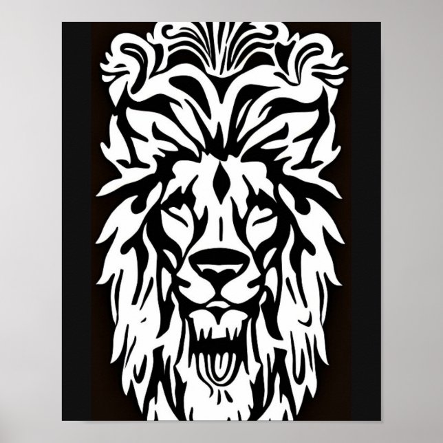Affiche Tête de lion noir et blanc gravure regal (Devant)