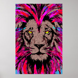 Affiche Tête de lion rose - Portrait du visage de lion Des