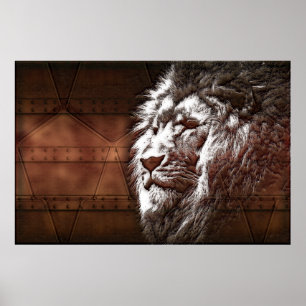 Affiche Tête de lion steampunk animal Art numérique origin