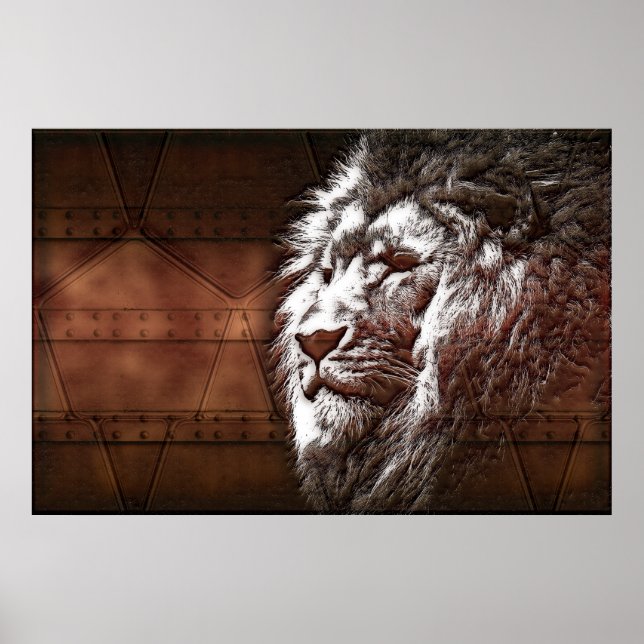 Affiche Tête de lion steampunk animal Art numérique origin (Devant)