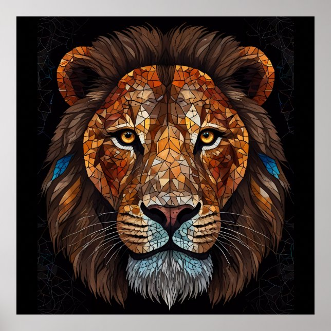 Affiche Tête de Lions avec effet mosaïque vitrail (Devant)