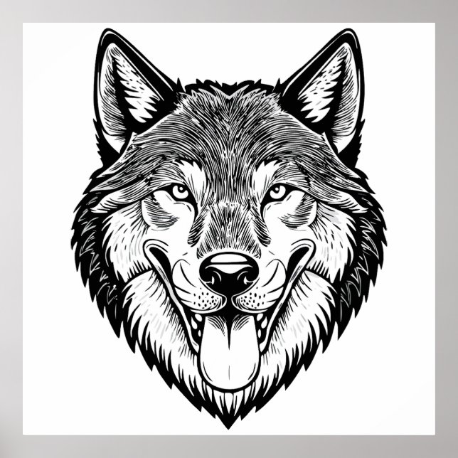 Affiche Tête de loup de face (Devant)
