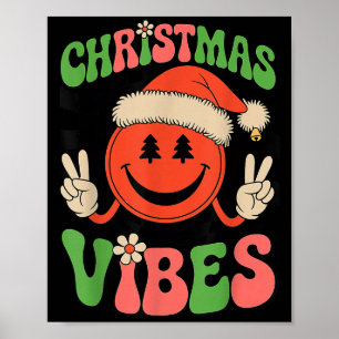 Affiche Tête de Noël Groovy Vibes Sourire Chapeau de Père 