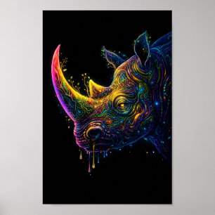 Affiche Tête de Rhinocéros Néon – Art Psychédélique de la 