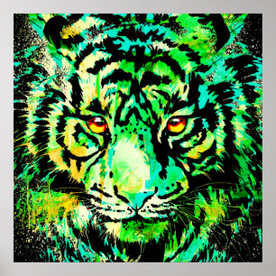 Affiche Tête de tigre verte - Carré d'affiche de tigre de