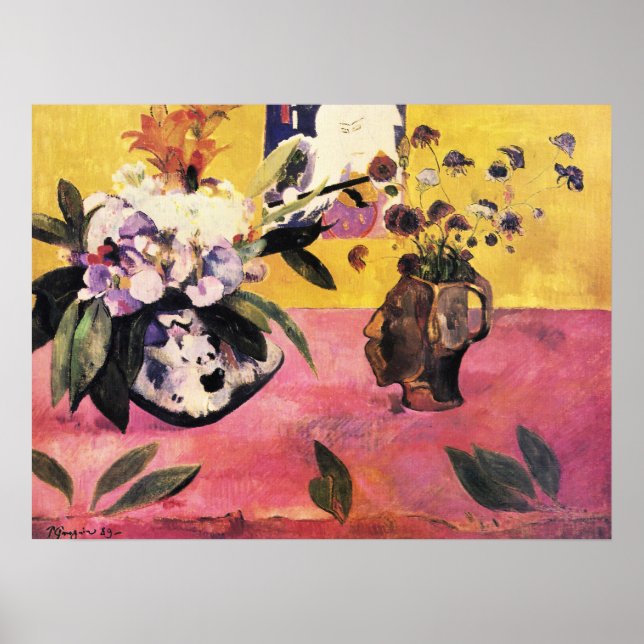 Affiche Tête de vase de Gauguin Nature morte Gravure sur b (Devant)