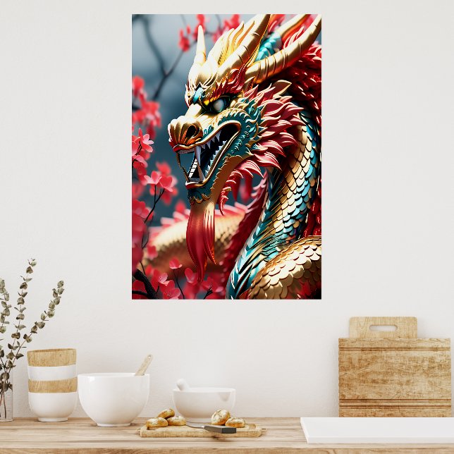 Affiche Tête d'or du dragon à respiration par feu (Cuisine)