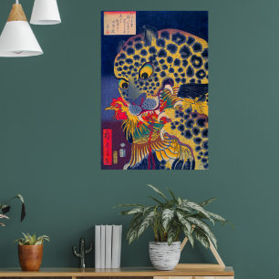 Affiche Tête d'un Tigre Mangeant un Coq Utagawa Hirokage 