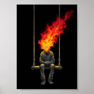 Affiche Tête flamboyante surréaliste Graphisme de mode de