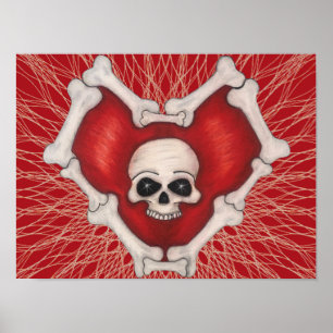 Affiche Tête Rouge Gothique Avec Crâne de Os sur Lignes Sp