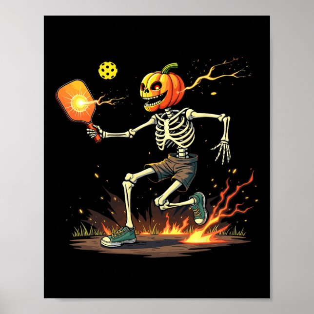 Affiche Tête Sketon Pickleball Halloween Sports Éffrayants (Devant)