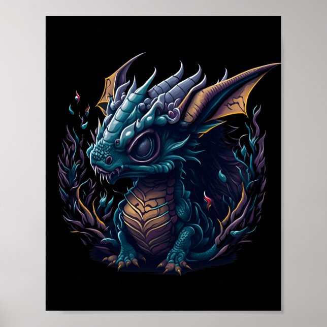 Affiche tête violette-bleu-dragon-à-tête-violet-bleu (Devant)