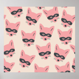Affiche Têtes Bandit Fox : Motif rose beige