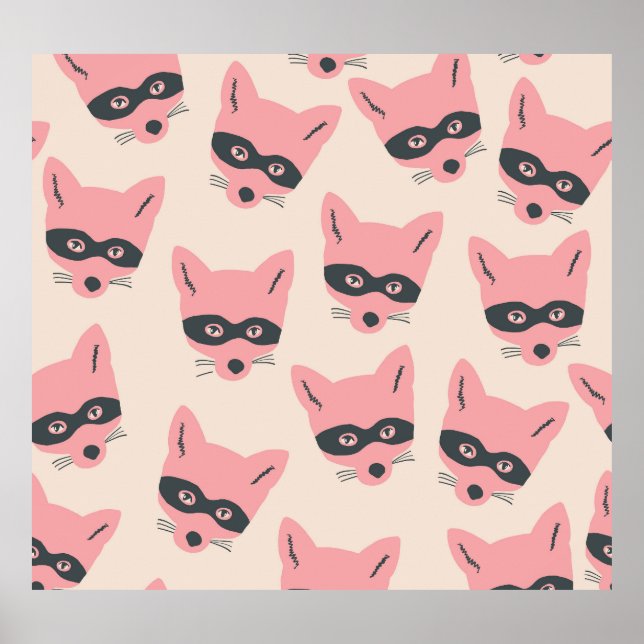 Affiche Têtes Bandit Fox : Motif rose beige (Devant)