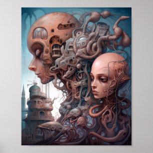 Affiche Têtes biomécaniques Surreal Sci-Fi Art