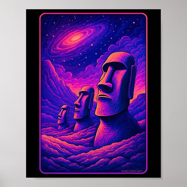Affiche Têtes de Moai de l'île de Pâques - Galaxie extrate (Devant)