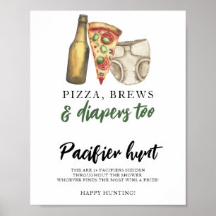 Affiche Tétine de bébé à la bière chasse jeu de baby showe