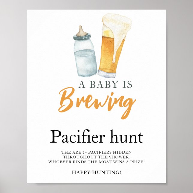 Affiche Tétine de bébé chasseur de jeu de baby shower bièr (Devant)
