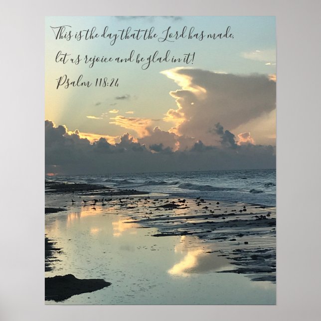 Affiche Texas Beach Sunrise, Écriture Verse, Psaume 118:24 (Devant)
