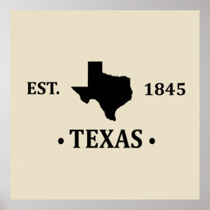 Affiche Texas carte noir l'état étoile seule