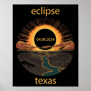 Affiche Texas Eclipse 8 avril 2024 04.08.2024 Texas Solar