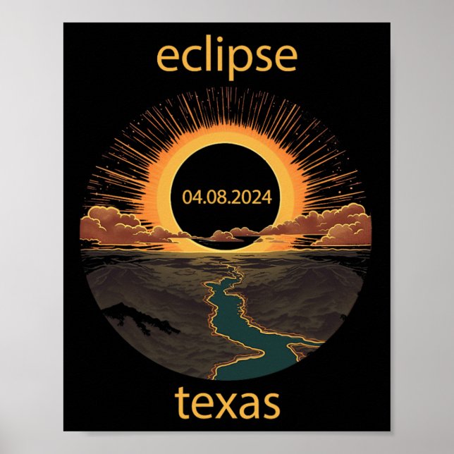Affiche Texas Eclipse 8 avril 2024 04.08.2024 Texas Solar (Devant)