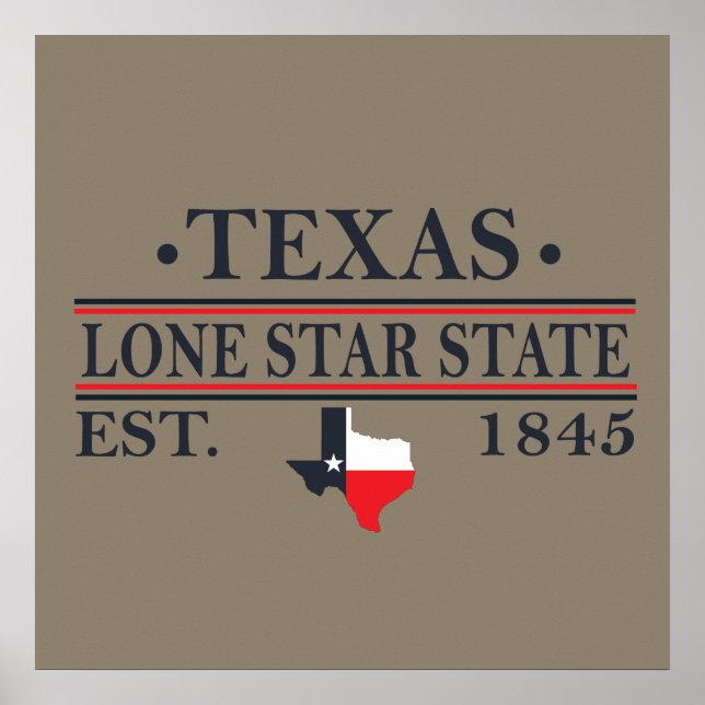 Affiche texas l'étoile solitaire contour de l'état (Devant)
