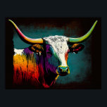 Affiche Texas Longhorn Cow Pop Art<br><div class="desc">Parfait pour ajouter une touche de charme rustique à tout espace, cette affiche pop art longhorne est un incontournable pour les amateurs texans comme pour les amateurs d'art. Imprimé sur du papier de qualité supérieure, il est garanti d'avoir l'air étonnant dans n'importe quel cadre ou affichage. L'affiche Pop Art Longhorn...</div>