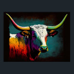 Affiche Texas Longhorn Cow Pop Art<br><div class="desc">Parfait pour ajouter une touche de charme rustique à tout espace, cette affiche pop art longhorne est un incontournable pour les amateurs texans comme pour les amateurs d'art. Imprimé sur du papier de qualité supérieure, il est garanti d'avoir l'air étonnant dans n'importe quel cadre ou affichage. L'affiche Pop Art Longhorn...</div>