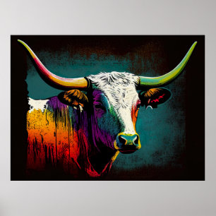 Affiche Texas Longhorn Cow Pop Art Print 