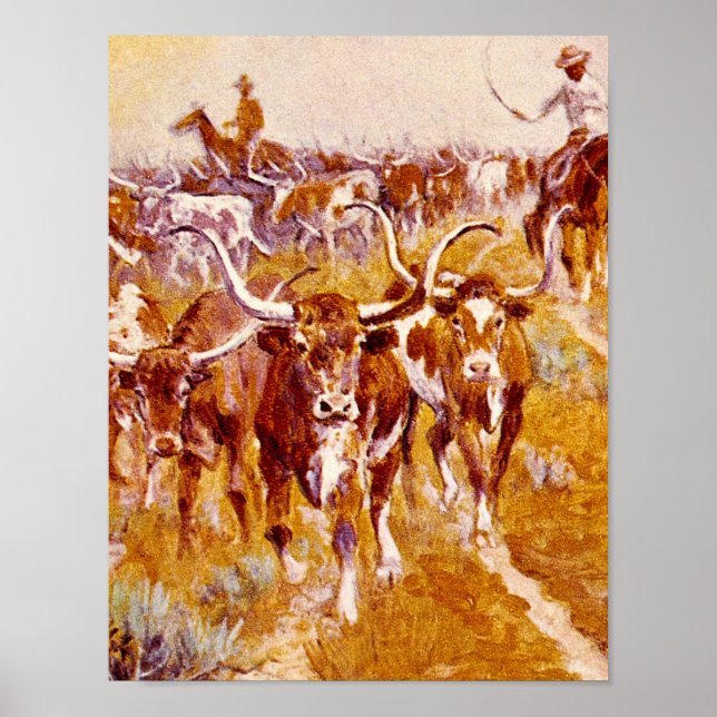Affiche 'Texas Longhorns', Olaf C.Seltzer_Grande oeuvre d' (Devant)