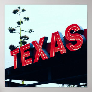 Affiche Texas Red Neon Lights USA Amérique