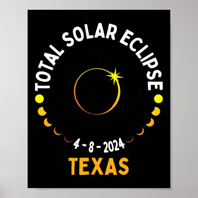 Affiche Texas Solar Eclipse 2024 Partie Total États-Unis C (Devant)