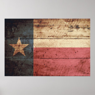 Affiche Texas State Flag on Old Wood Grain