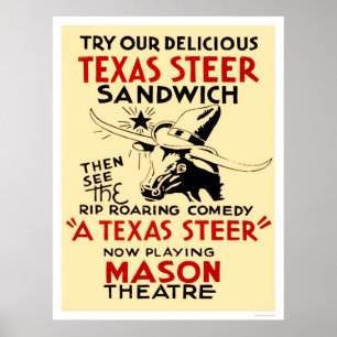Affiche Texas Steer Sandwich 1938 WPA