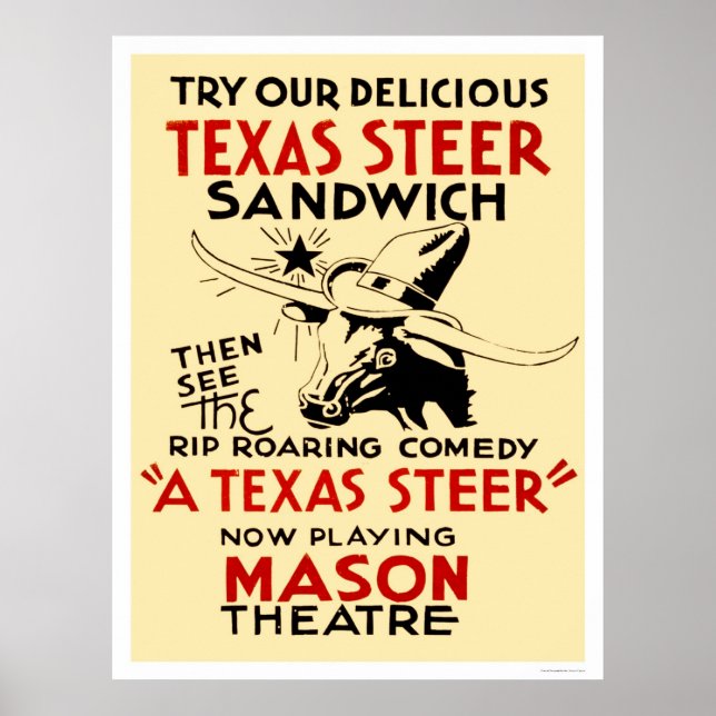 Affiche Texas Steer Sandwich 1938 WPA (Devant)