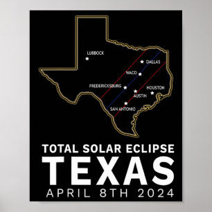 Affiche Texas Total Solar Eclipse 2024 Parcours De Totalit