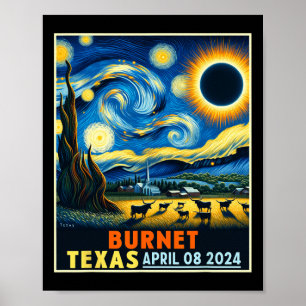 Affiche Texas Total Solar Eclipse 2024 Starry Night