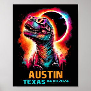 Affiche Texas Total Solar Eclipse 2024 T Rex Dinosaur