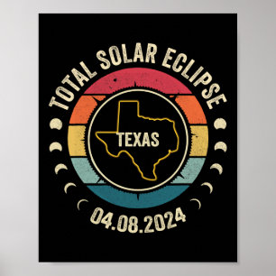 Affiche Texas Total Solar Eclipse 2024 Totalité américaine