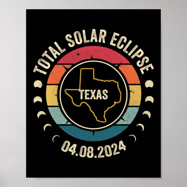 Affiche Texas Total Solar Eclipse 2024 Totalité américaine (Devant)