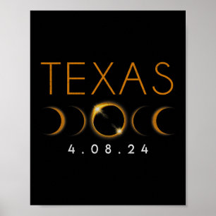 Affiche Texas Total Solar Eclipse Avril 8 2024 Texas Solar