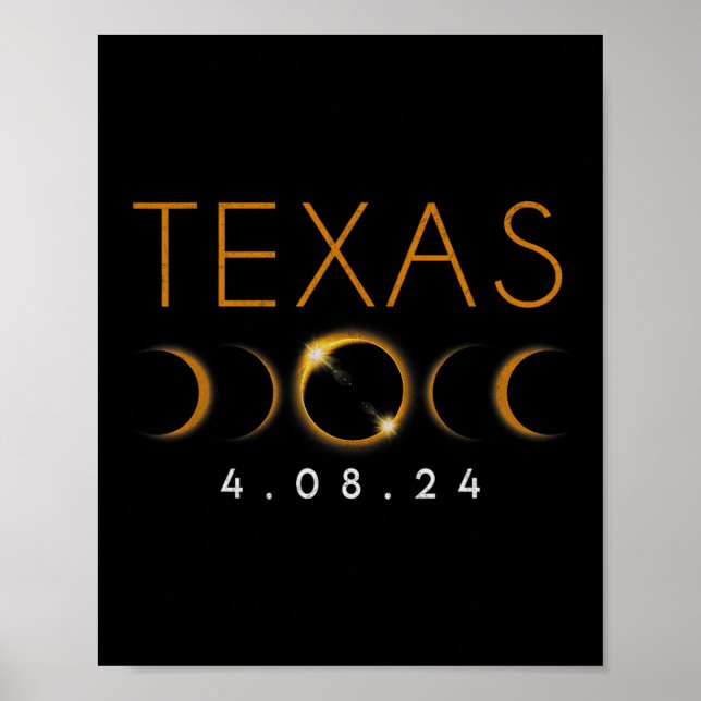 Affiche Texas Total Solar Eclipse Avril 8 2024 Texas Solar (Devant)