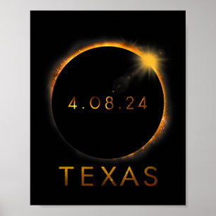 Affiche Texas Total Solar Eclipse Avril 8 2024 Texas Solar