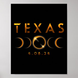 Affiche Texas Total Solar Eclipse Avril 8 2024 Texas Solar
