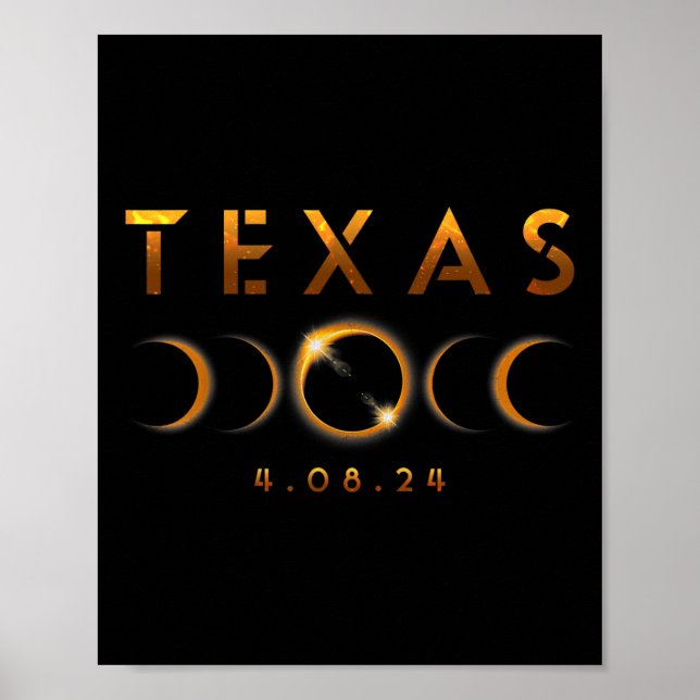 Affiche Texas Total Solar Eclipse Avril 8 2024 Texas Solar (Devant)