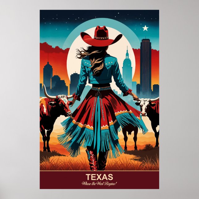 Affiche Texas Travel : l'endroit où l'Ouest commence à voy (Devant)